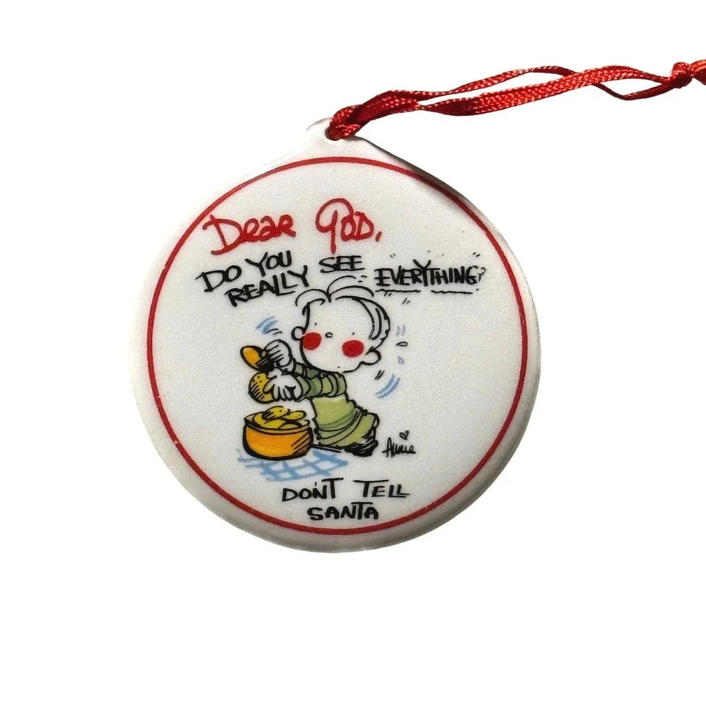 Dear God Kids 2003 Ceramic Christmas Ornament Don't Tell Santa Pleading Child‎